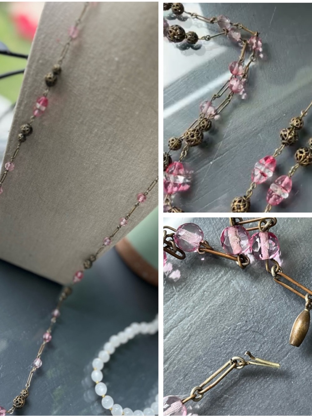 Vintage 1950s iconic necklace with pink crystals hidden closure